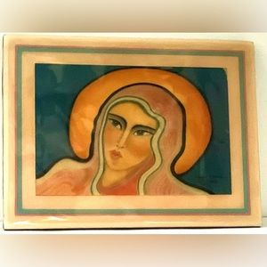 Vintage 94’ Epoxy Resin Covered Tile Madonna Frank Stockton Baca Art Tile Signed
